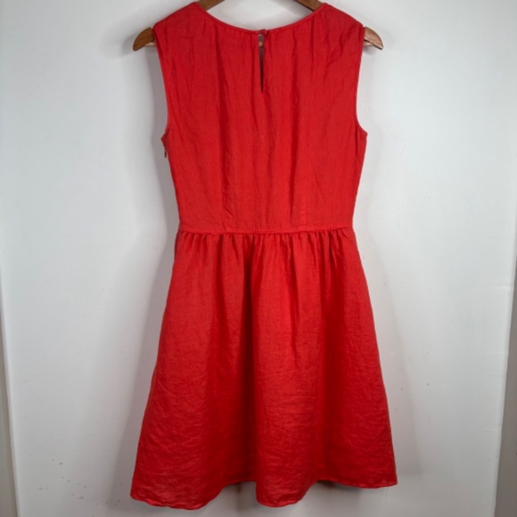 J Crew Linen Dress 2 Sleeveless Coral Keyhole Pocket Preppy Beach Coastal Resort - Picture 5 of 12